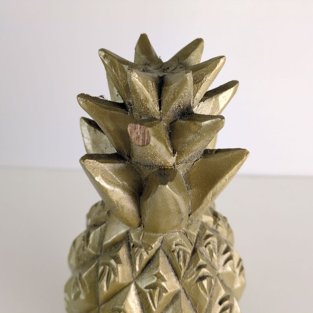 Carved Wooden Pineapple with Gold Paint, 14" Tall, Solid Wood Finial, Glam Decor - Picture 4 of 7